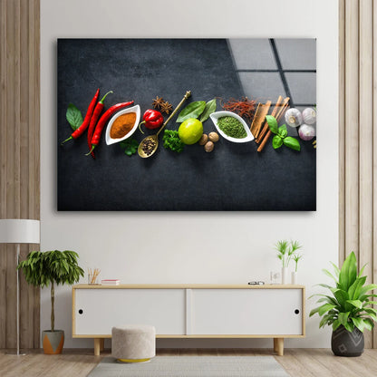 Spices On Black Table Photograph Acrylic Glass Print Tempered Glass Wall Art 100% Made in Australia Ready to Hang