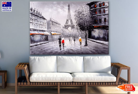 Eiffel Tower & Street View B&W Painting Print 100% Australian Made