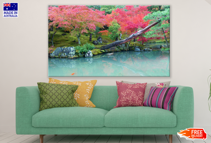 Red Leaves Tree Near a Lake Print 100% Australian Made