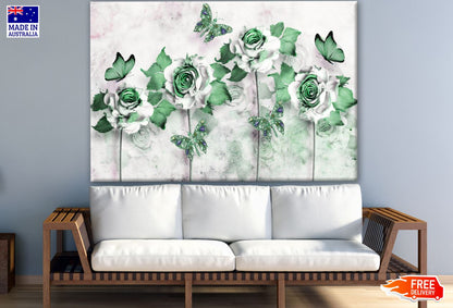 Green & White Roses 3D Design Print 100% Australian Made