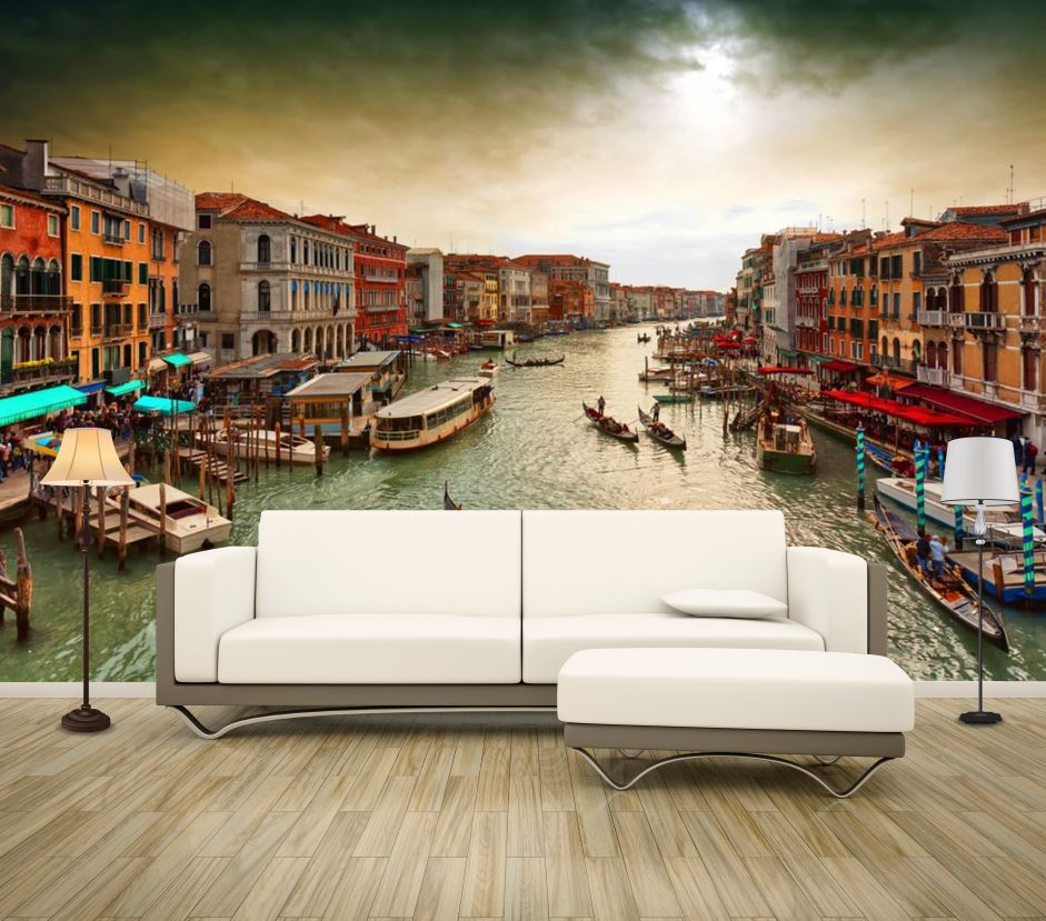 Wallpaper Murals Peel and Stick Removable Canal with Boats Photograph High Quality