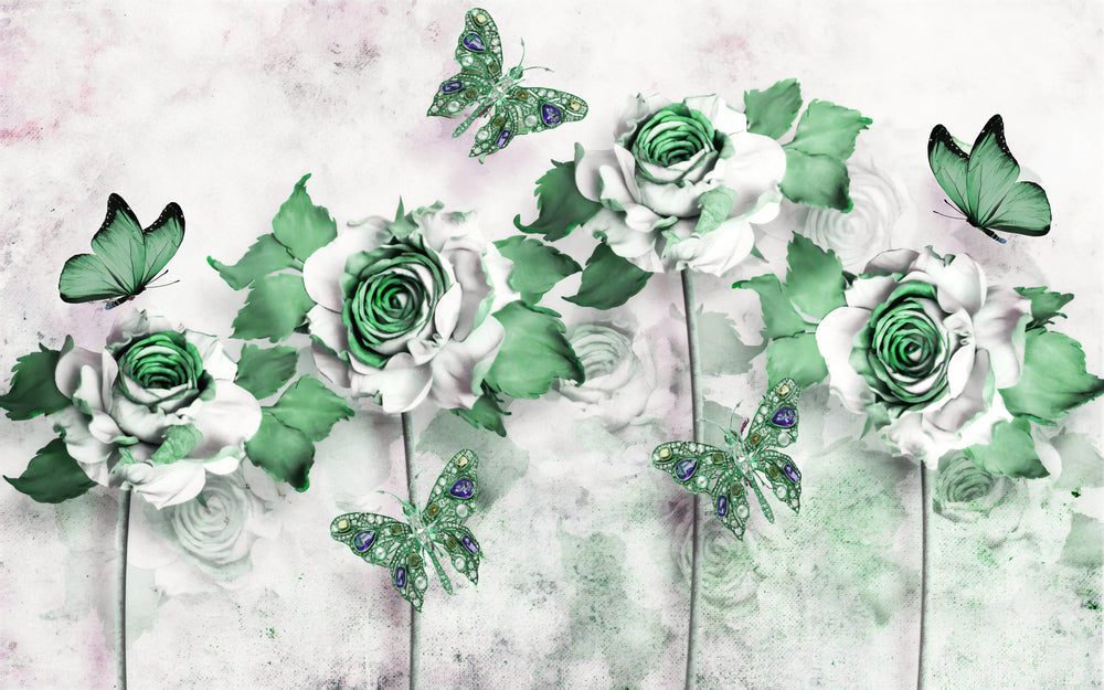 Green & White Roses 3D Design Print 100% Australian Made