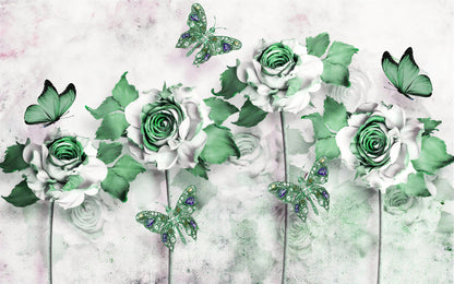 Green & White Roses 3D Design Print 100% Australian Made