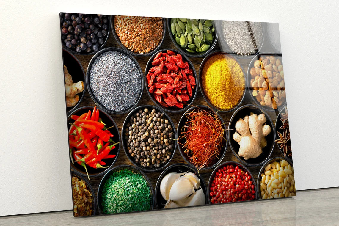 Spices on Cups Photograph Acrylic Glass Print Tempered Glass Wall Art 100% Made in Australia Ready to Hang