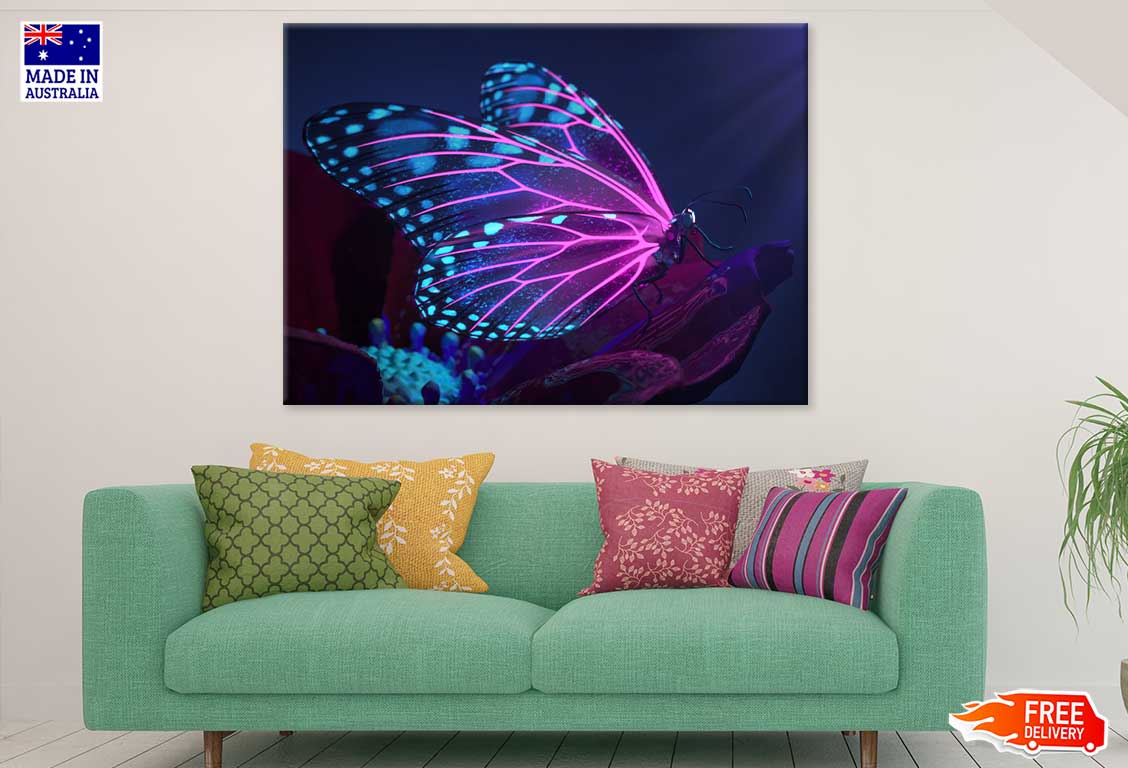 Neon Purple Butterfly Digital Art Print 100% Australian Made