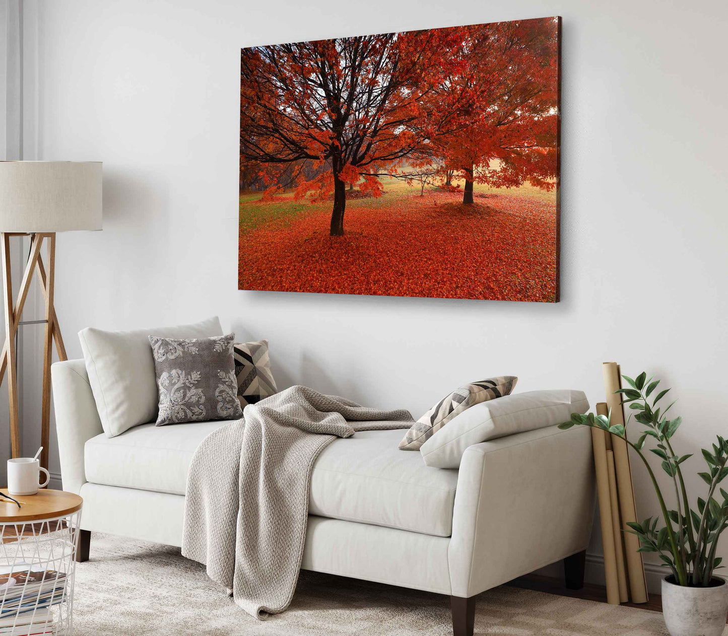 Bella Home Red Autumn Trees With Leaves Fallen Print Canvas Ready to hang