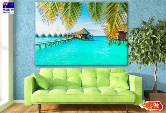 Stunning Beach with Wooden Pier & Resort Print 100% Australian Made