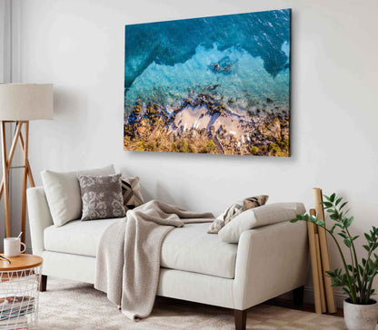 Bella Home Sandy Sea Coastal Aerial View Print Canvas Ready to hang