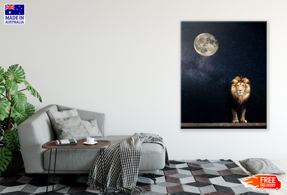 Lion Under Night Sky full of Stars & Moon Print 100% Australian Made