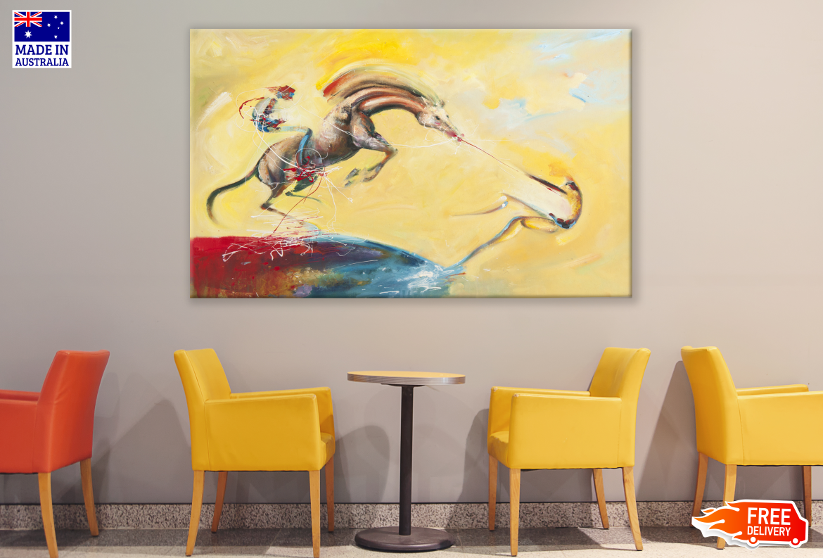 Horse Fighting Rider Abstract Painting Print 100% Australian Made