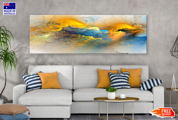 Panoramic Canvas Blue Orange Abstract Design High Quality 100% Australian made wall Canvas Print ready to hang