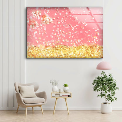 Pink & Gold Waterdrops Photograph Acrylic Glass Print Tempered Glass Wall Art 100% Made in Australia Ready to Hang