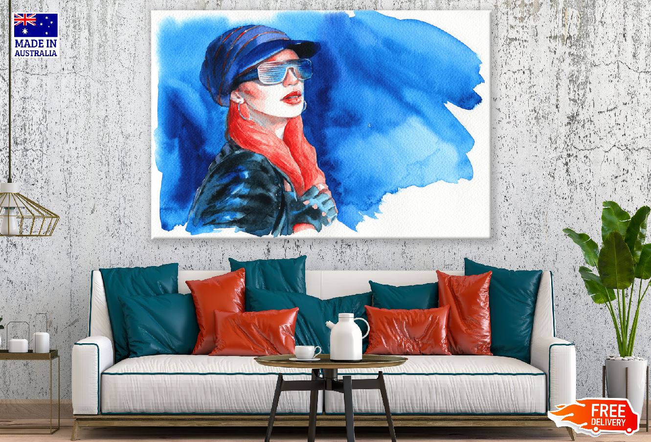 Fashion Woman with Sunglasses Abstract Watercolor Painting Print 100% Australian Made