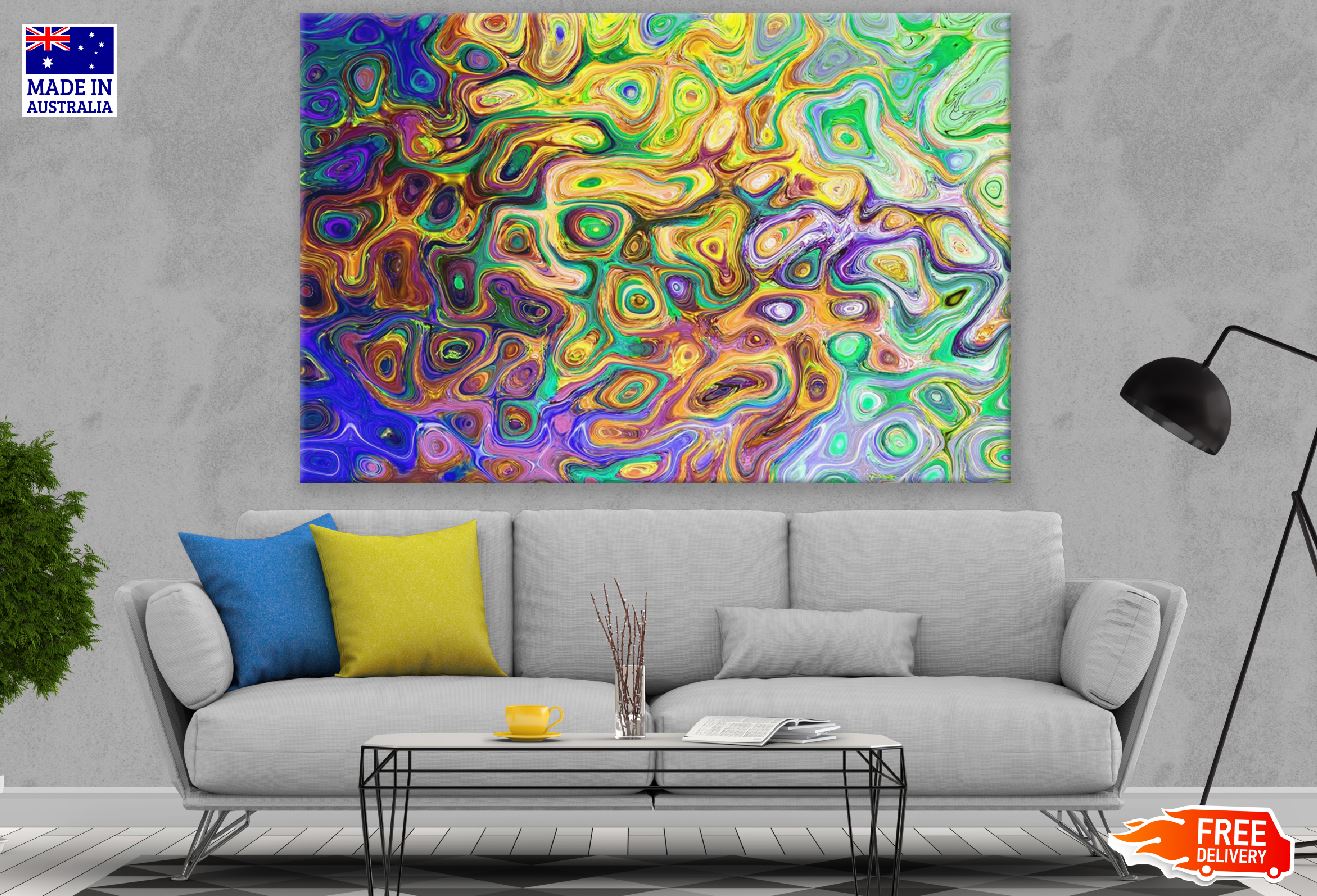 Blue Green & Yellow Pattern Abstract Design Print 100% Australian Made