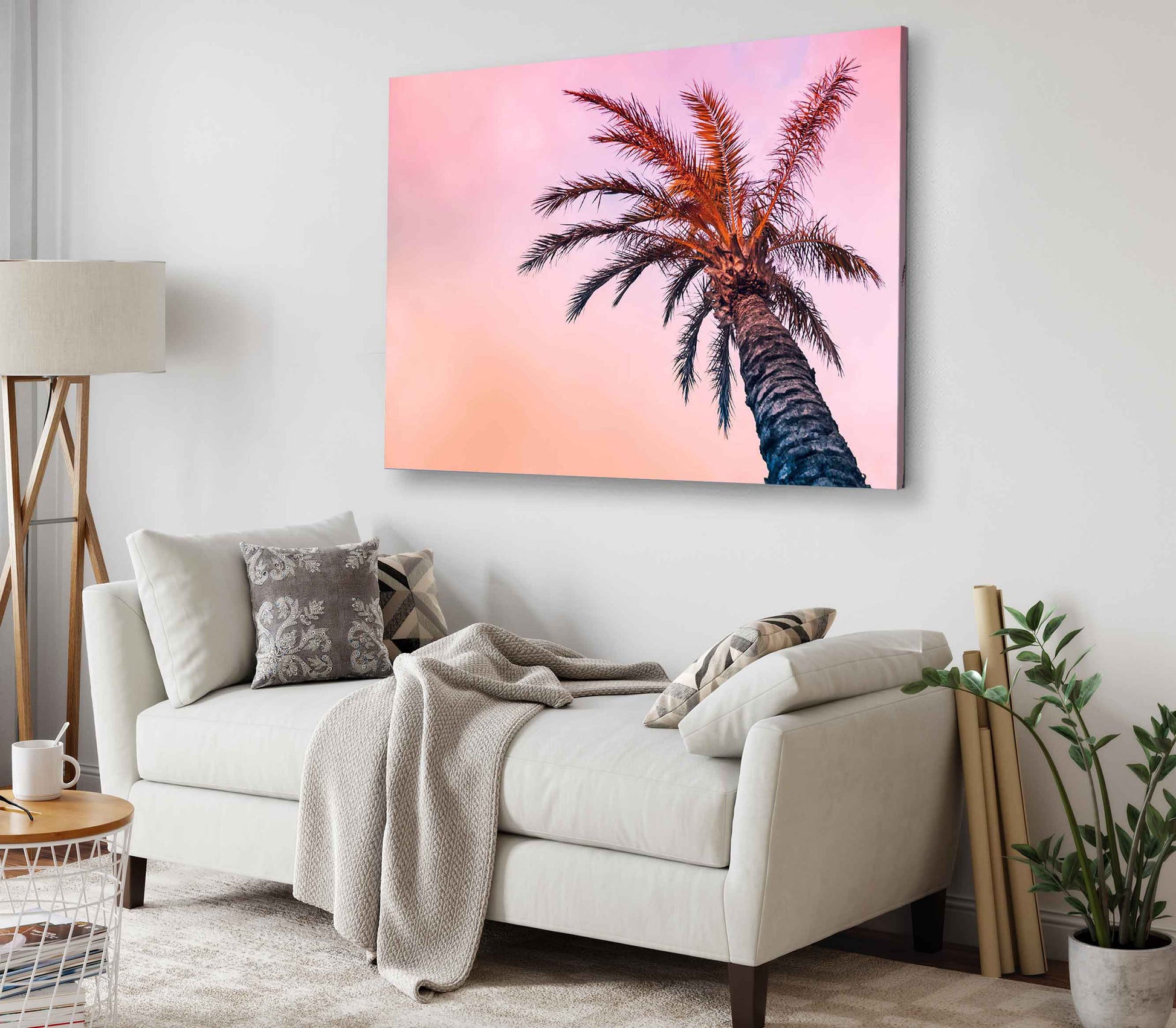Bella Home Space Tropical Palm Tree & Pink Sky Print Canvas Ready to hang