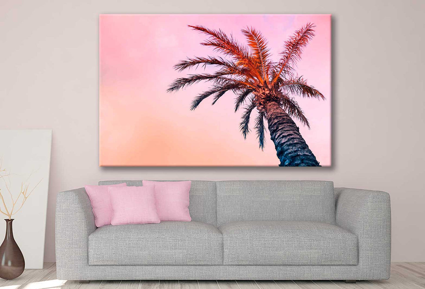 Bella Home Space Tropical Palm Tree & Pink Sky Print Canvas Ready to hang
