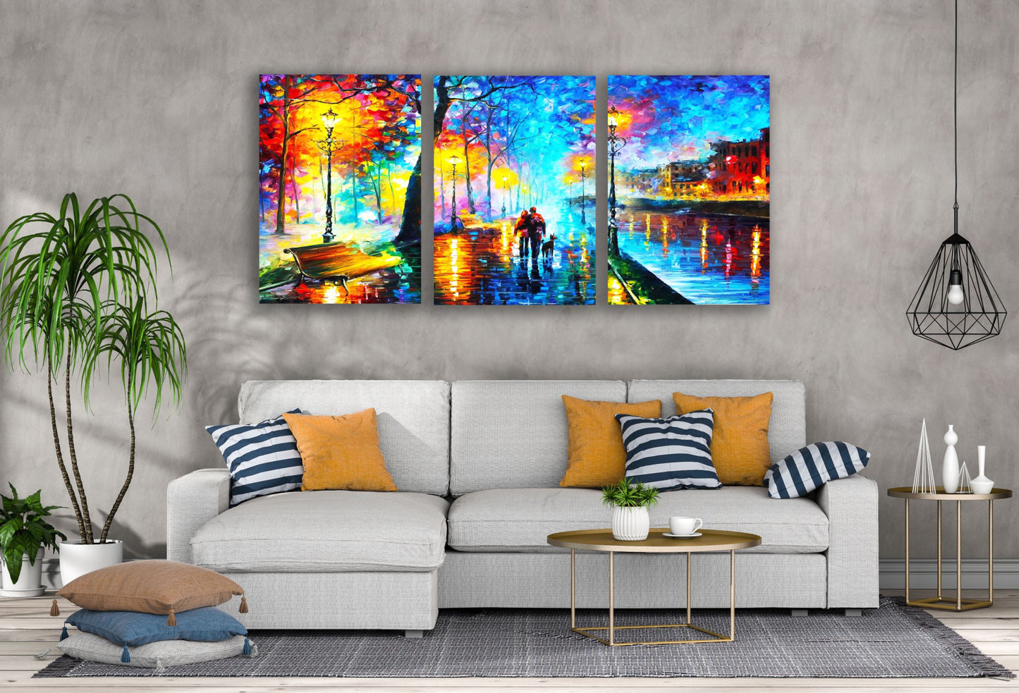 3 Set of Couple Walking on Street Oil Painting High Quality Print 100% Australian Made Wall Canvas Ready to Hang