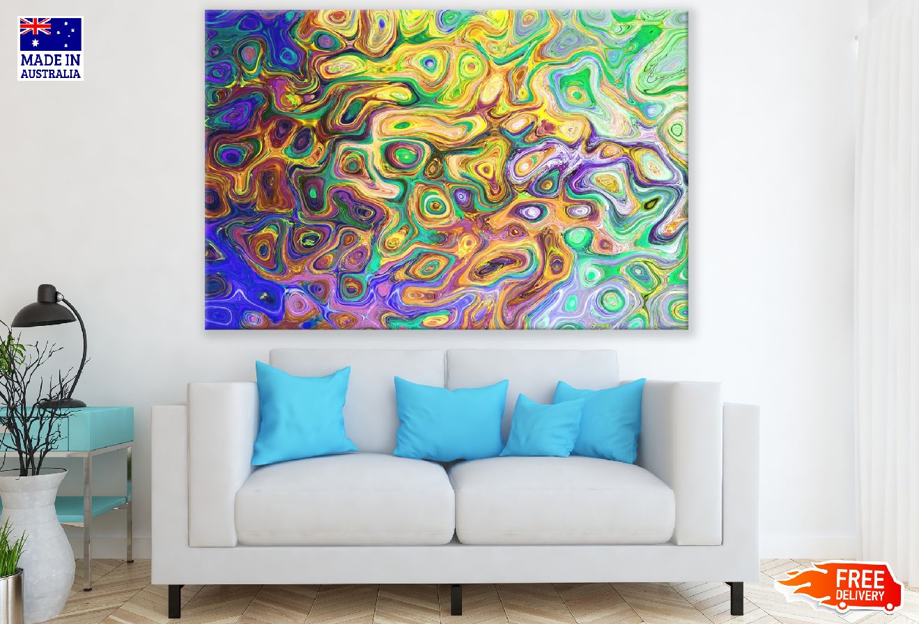 Blue Green & Yellow Pattern Abstract Design Print 100% Australian Made