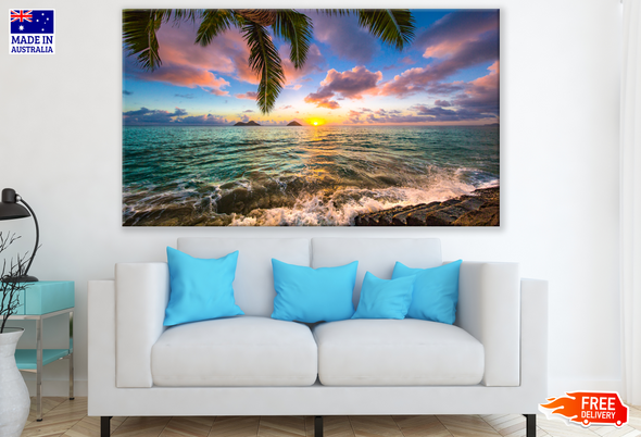 Beach Sunset & Far Island Photograph Print 100% Australian Made