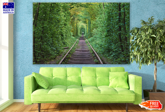 Railway Track Between Forest Print 100% Australian Made