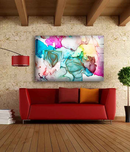 Blue Pink Yellow Colorful Abstract Alcohol Design Acrylic Glass Print Tempered Glass Wall Art 100% Made in Australia Ready to Hang