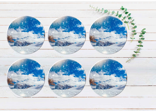 Christmas Snow Fall in Italy Coasters Wood & Rubber - Set of 6 Coasters