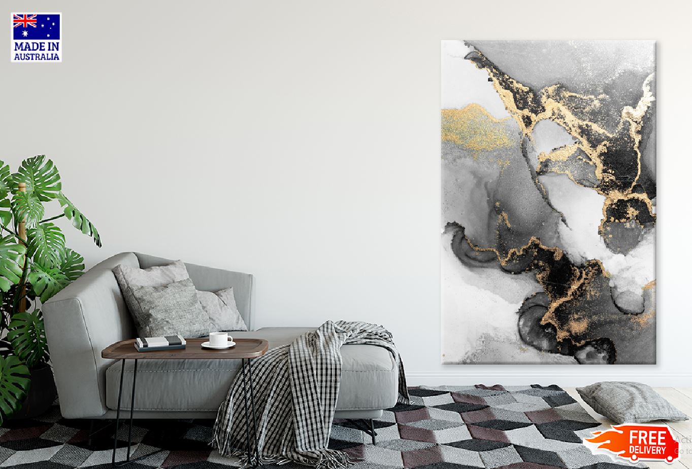 Black & Gold Splash Abstract Design Print 100% Australian Made