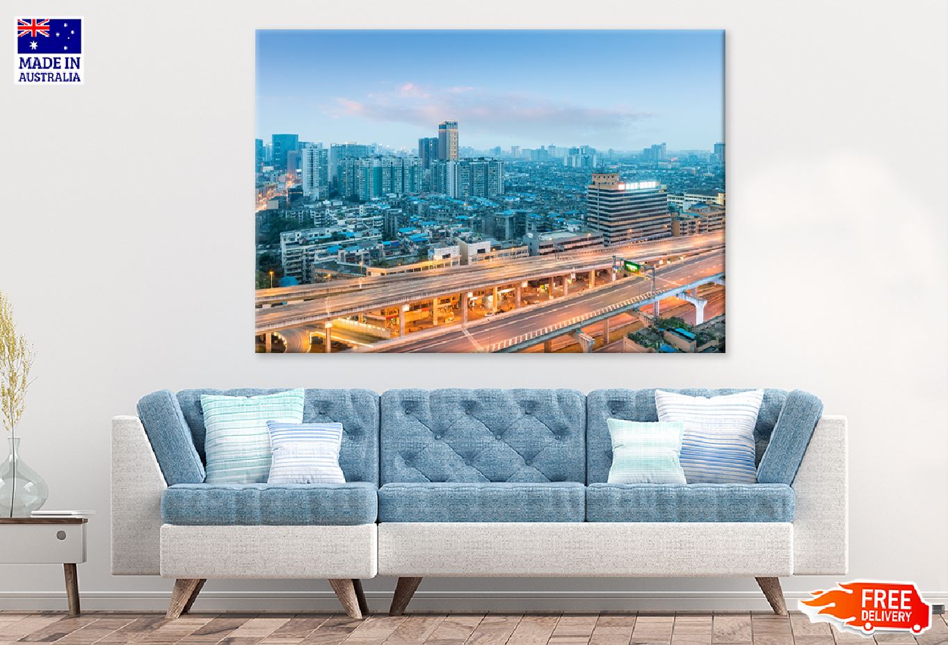 Chengdu City Elevated Road Sunset Photograph Print 100% Australian Made