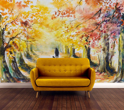 Wallpaper Murals Peel and Stick Removable Colorful Forest Watercolor Painting High Quality