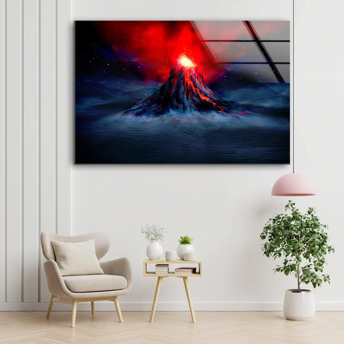 Volcano Night View Photograph Acrylic Glass Print Tempered Glass Wall Art 100% Made in Australia Ready to Hang