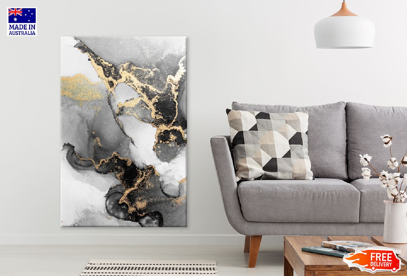 Black & Gold Splash Abstract Design Print 100% Australian Made