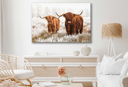 Bella Home Small & Big Highland Cow Print Canvas Ready to hang