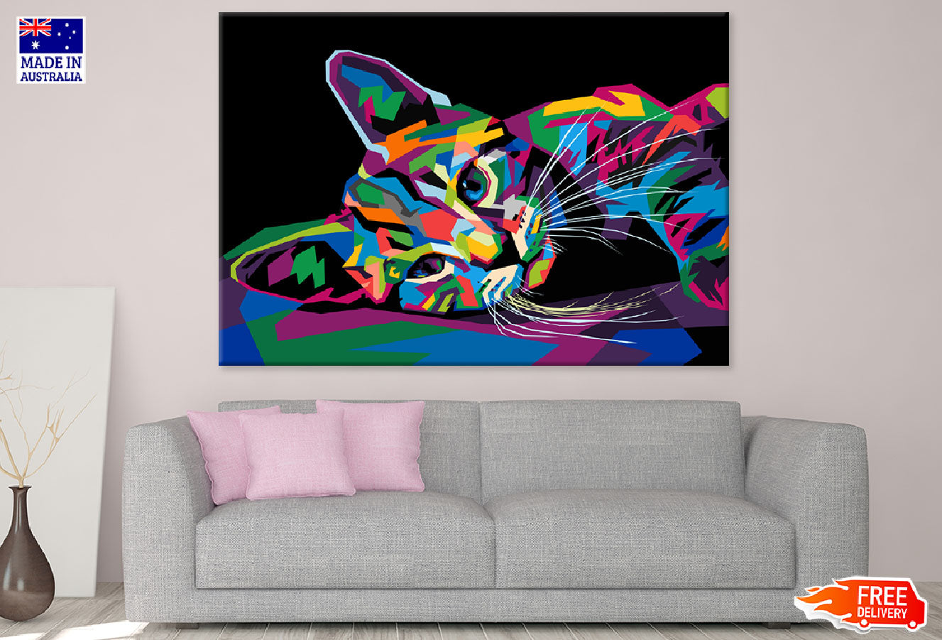 Colorful Cat Sleeping Abstract Design Print 100% Australian Made