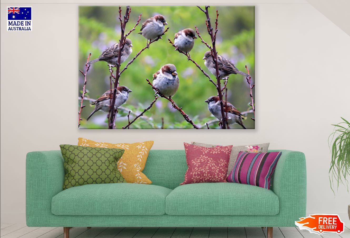 Brown Birds on Tree Branch Photograph Print 100% Australian Made