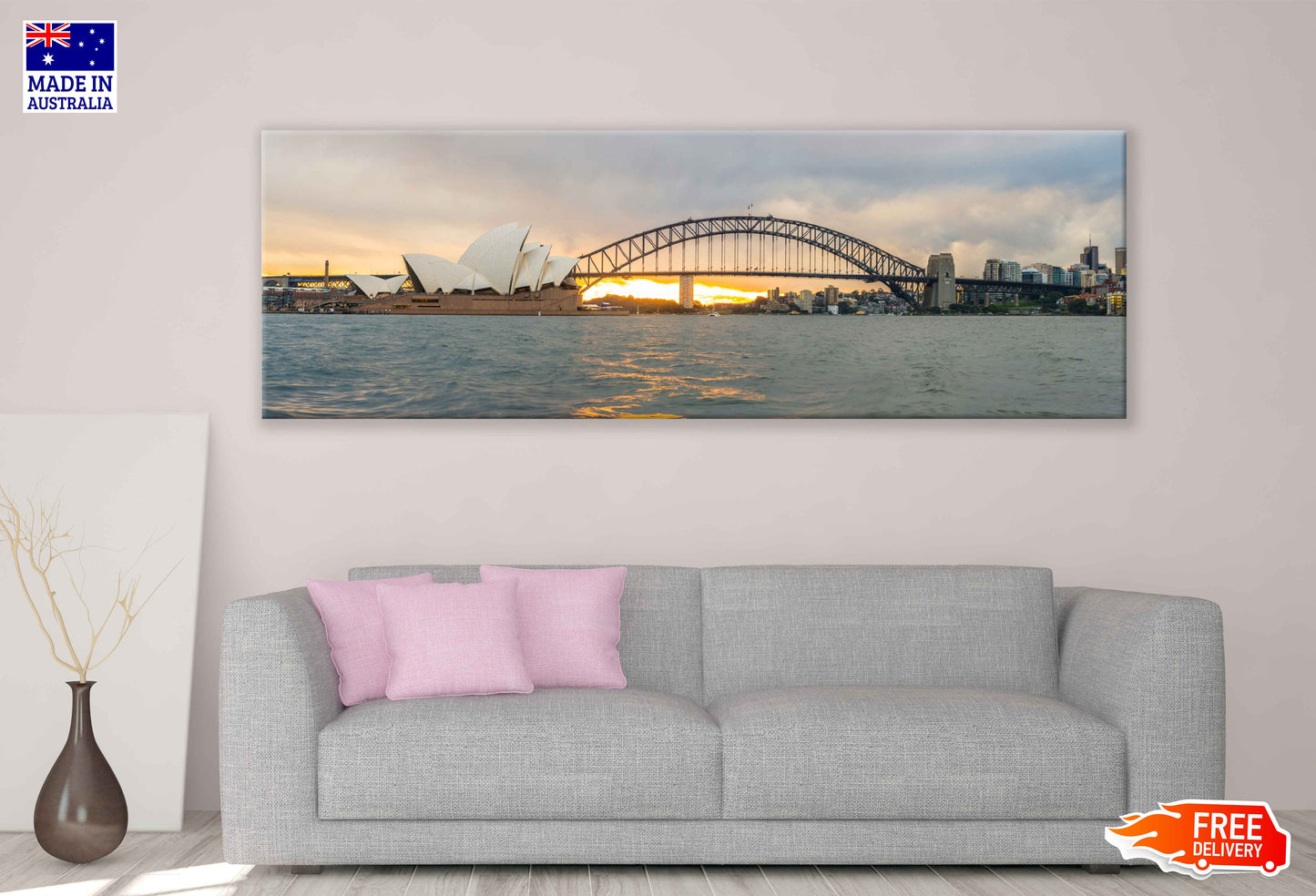 Panoramic Canvas Sydney Skyline Lake Sunset View High Quality 100% Australian Made Wall Canvas Print Ready to Hang