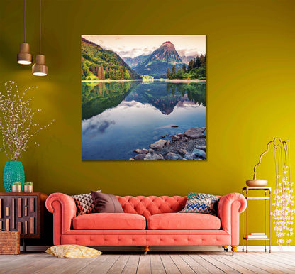 Square Canvas Mountain & Forest Lake View Scenery High Quality Print 100% Australian Made