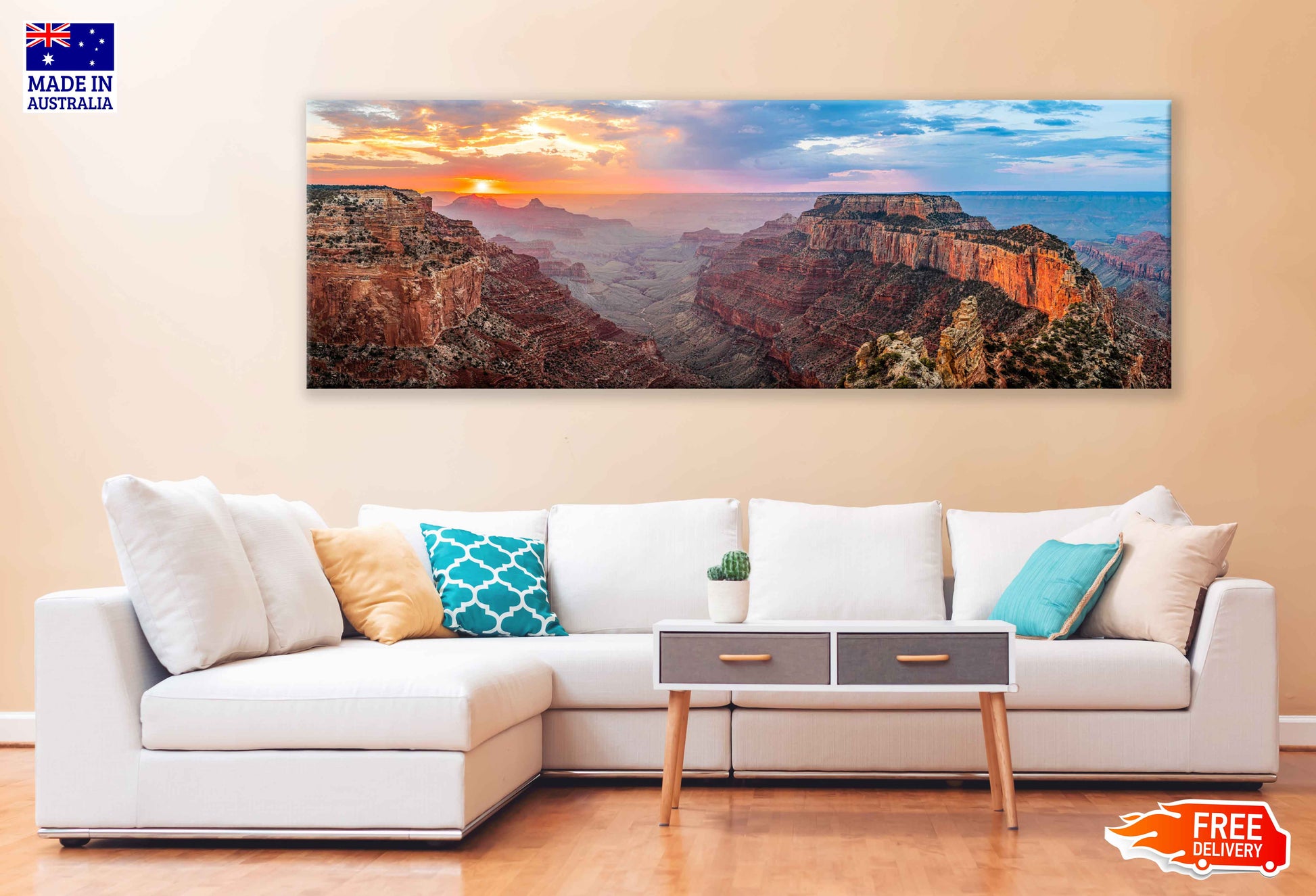 Panoramic Canvas Red Rock Canyon Dawn View Photograph High Quality 100% Australian Made Wall Canvas Print Ready to Hang