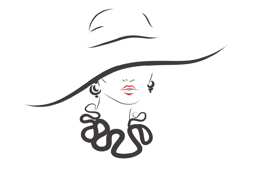 Young Lady with Hat B&W Vector Illustration Print 100% Australian Made