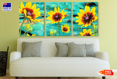 3 Set of Sunflower Art High Quality print 100% Australian made wall Canvas ready to hang