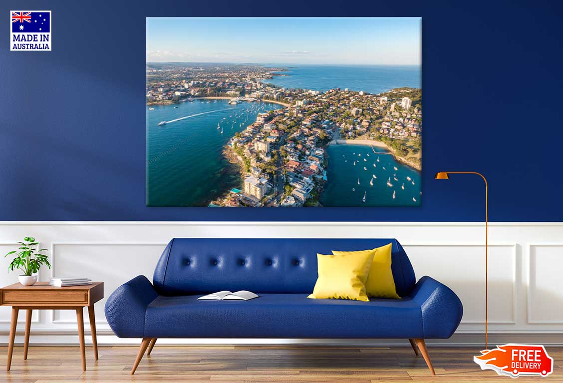 Aerial View of Manly Sea & City Print 100% Australian Made