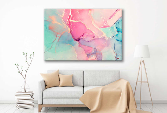 Bella Home Pink & Blue Color Abstract Print Canvas Ready to hang