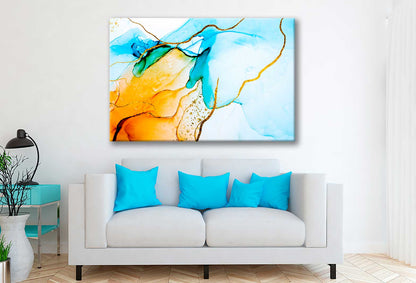 Bella Home Blue & Gold Colorful Abstract Print Canvas Ready to hang