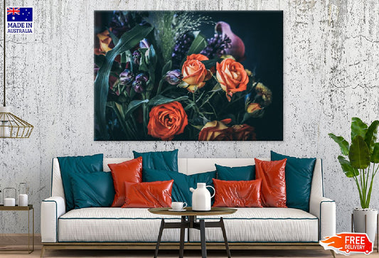 Orange Roses Purple Flowers View Photograph Print 100% Australian Made