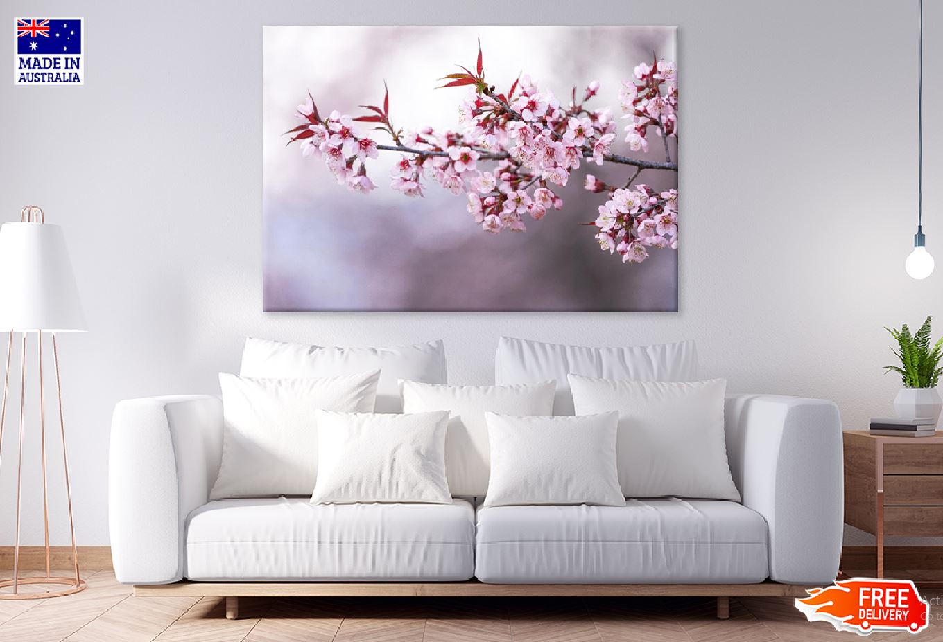 White Pink Prunus Flowers Closeup View Photograph Print 100% Australian Made