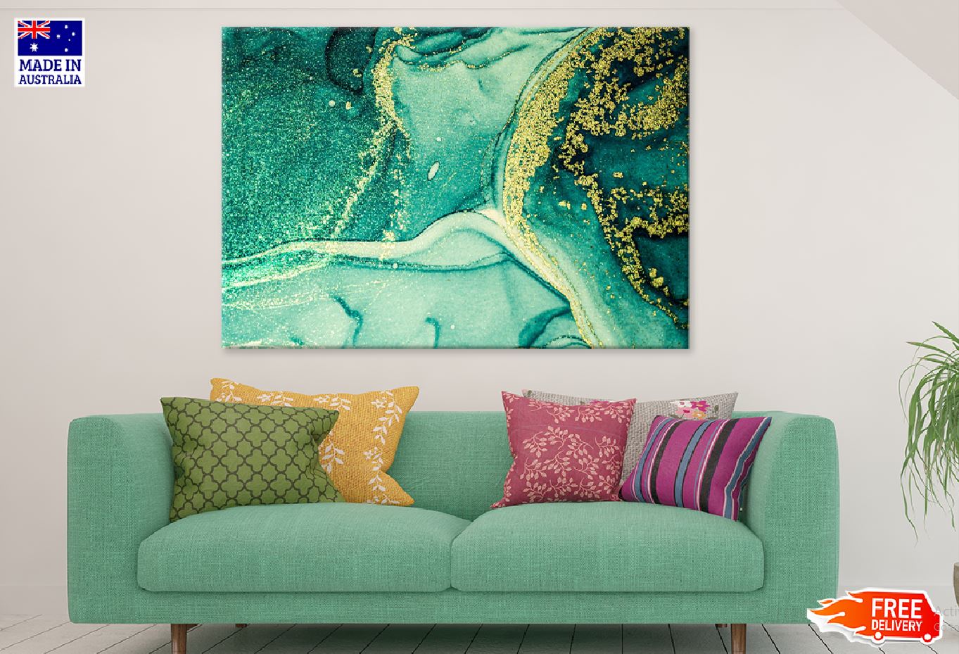 Green & Gold Splash Abstract Design Print 100% Australian Made