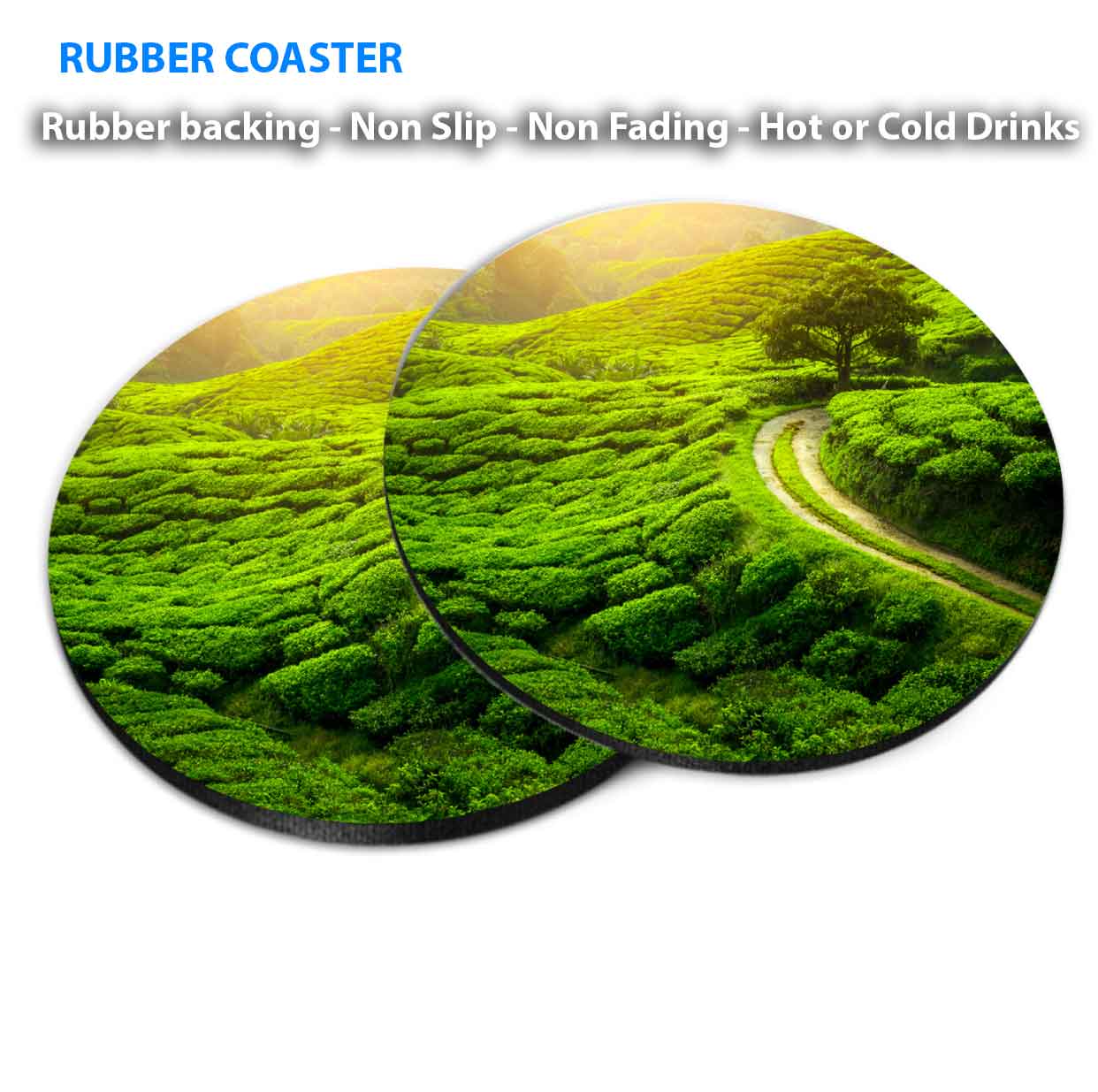 Tea Plantation With Sunset Coasters Wood & Rubber - Set of 6 Coasters