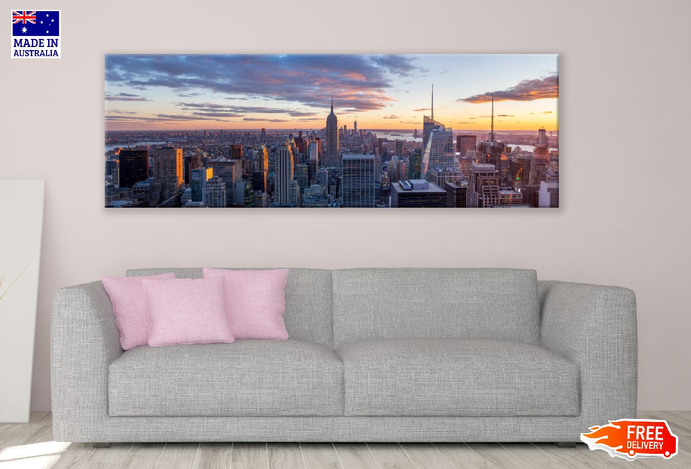 Panoramic Canvas Midtown Manhatton Sunset View Photograph High Quality 100% Australian Made Wall Canvas Print Ready to Hang