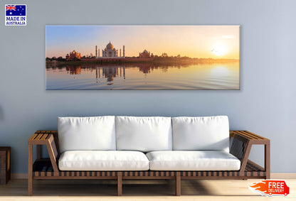 Panoramic Canvas Taj Mahal Sky Sunset Photograph High Quality 100% Australian Made Wall Canvas Print Ready to Hang