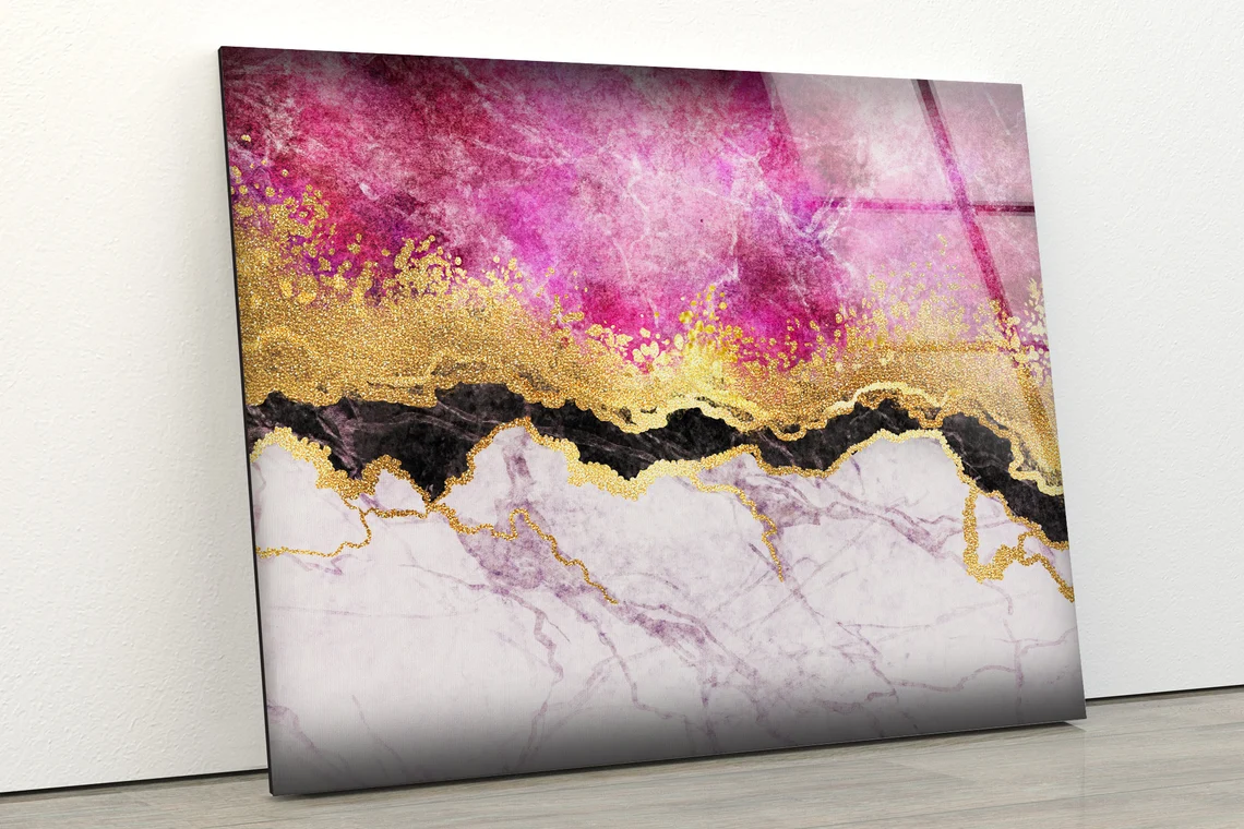 Pink Gold Black & Beige Abstract Design Acrylic Glass Print Tempered Glass Wall Art 100% Made in Australia Ready to Hang