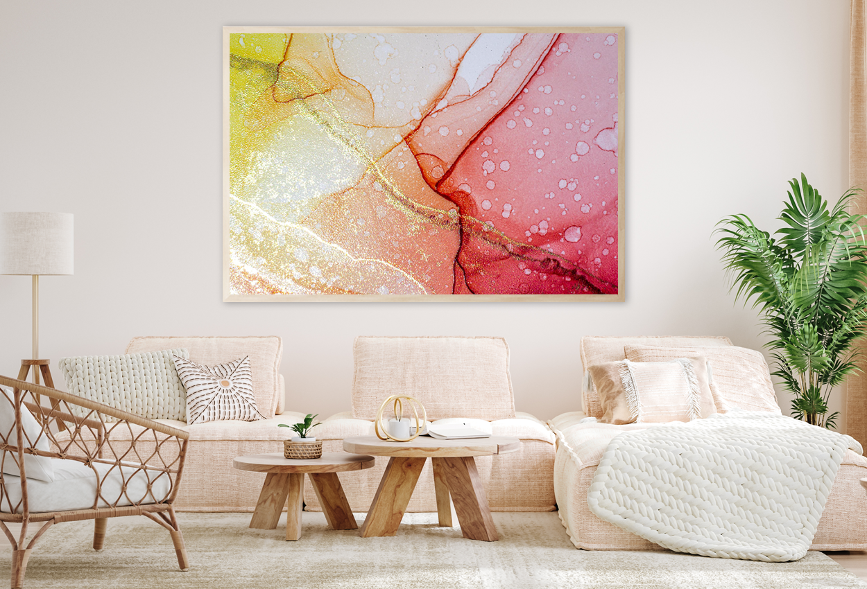 Pink Yellow & Gold Abstract Art Home Decor Premium Quality Poster Print Choose Your Sizes